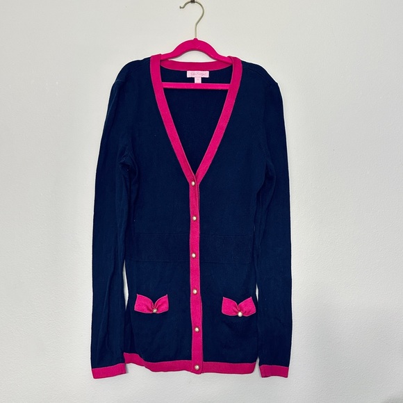 Lilly Pulitzer Preppy Navy & Pink Cardigan - Picture 1 of 6